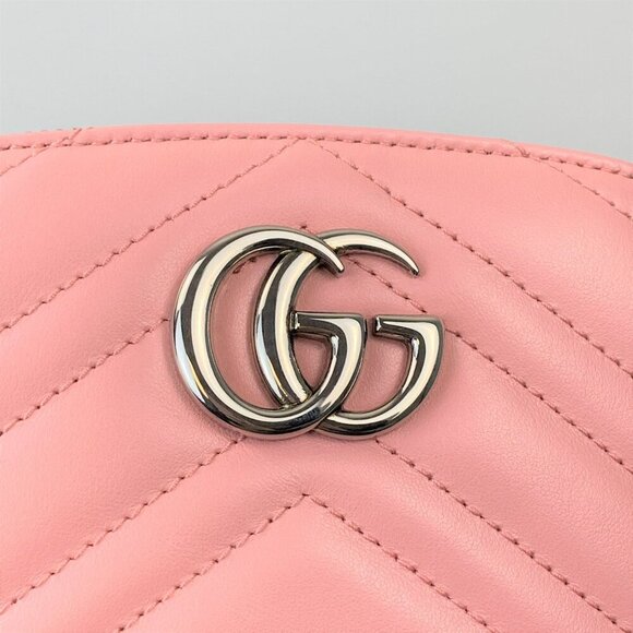 NWT Gucci GG Marmont Cosmetic Pouch in Pink Quilted Chevron Leather - Picture 6 of 11